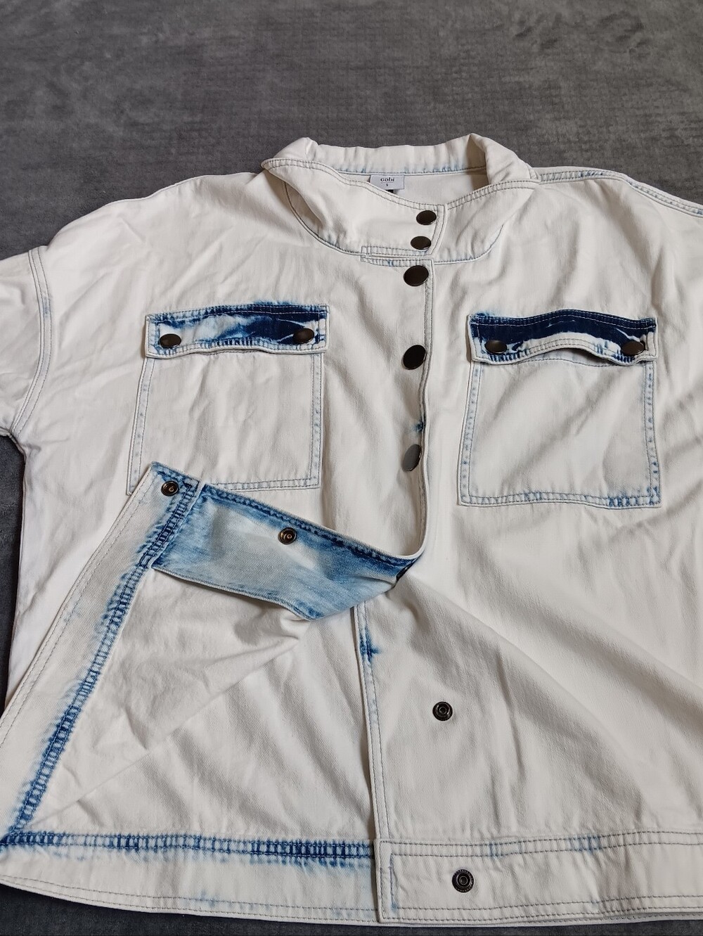 Cabi White, Blue, Button Front Utility Jacket Womens Size Small 100% Cotton - Picture 6 of 8
